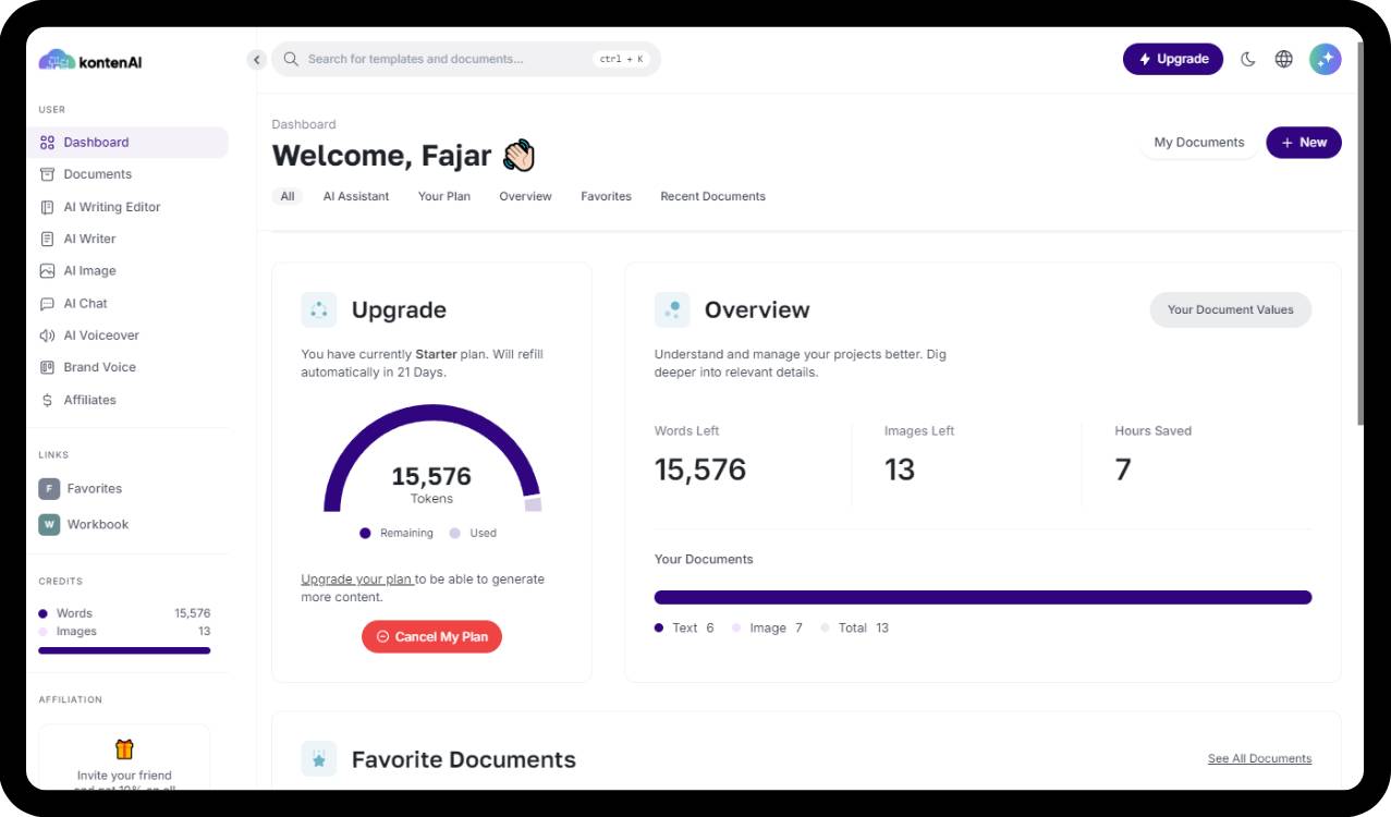MagicAI Dashboard Mockup